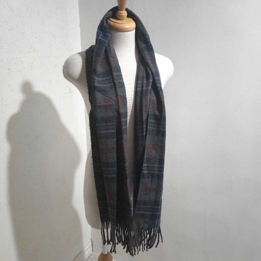Denver Hayes Dark Blue , Grey and Red Checkered Scarf 10% Wool - Picture 1 of 6